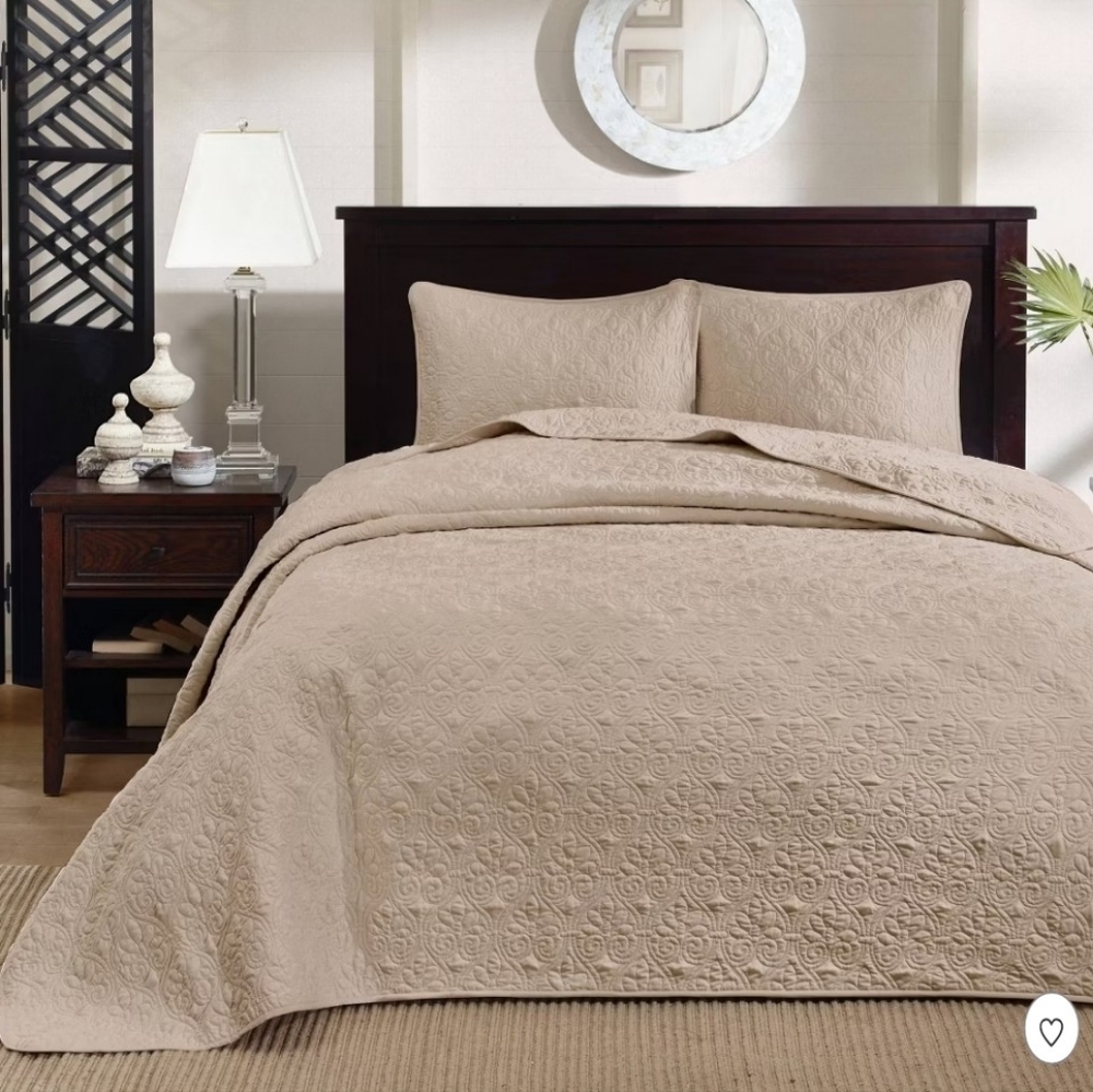 3pc Queen Vancouver Reversible Bedspread Set Khaki - Madison Park: Microfiber